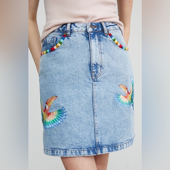 Farm Río for Anthropologie Embroidered Denim Skirt - Picture 4 of 14